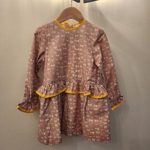NWT Paper Boat, PINK BOW DRESS WITH YELLOW EDGING, 4-5Y